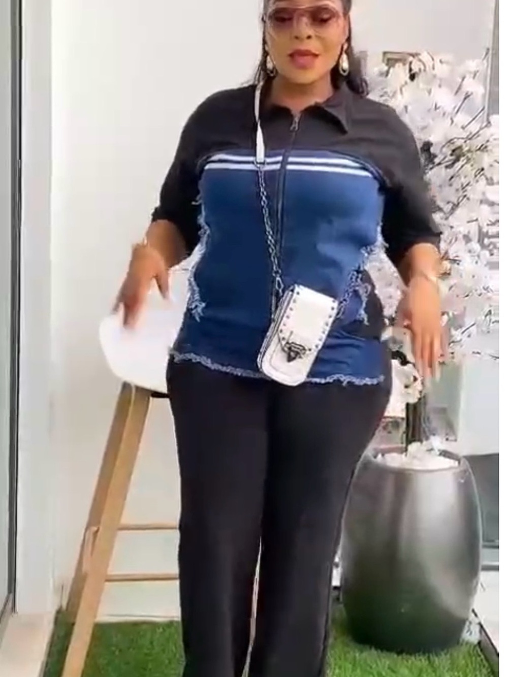 Plus-Size Two-Tone Straight pants in Black and blue